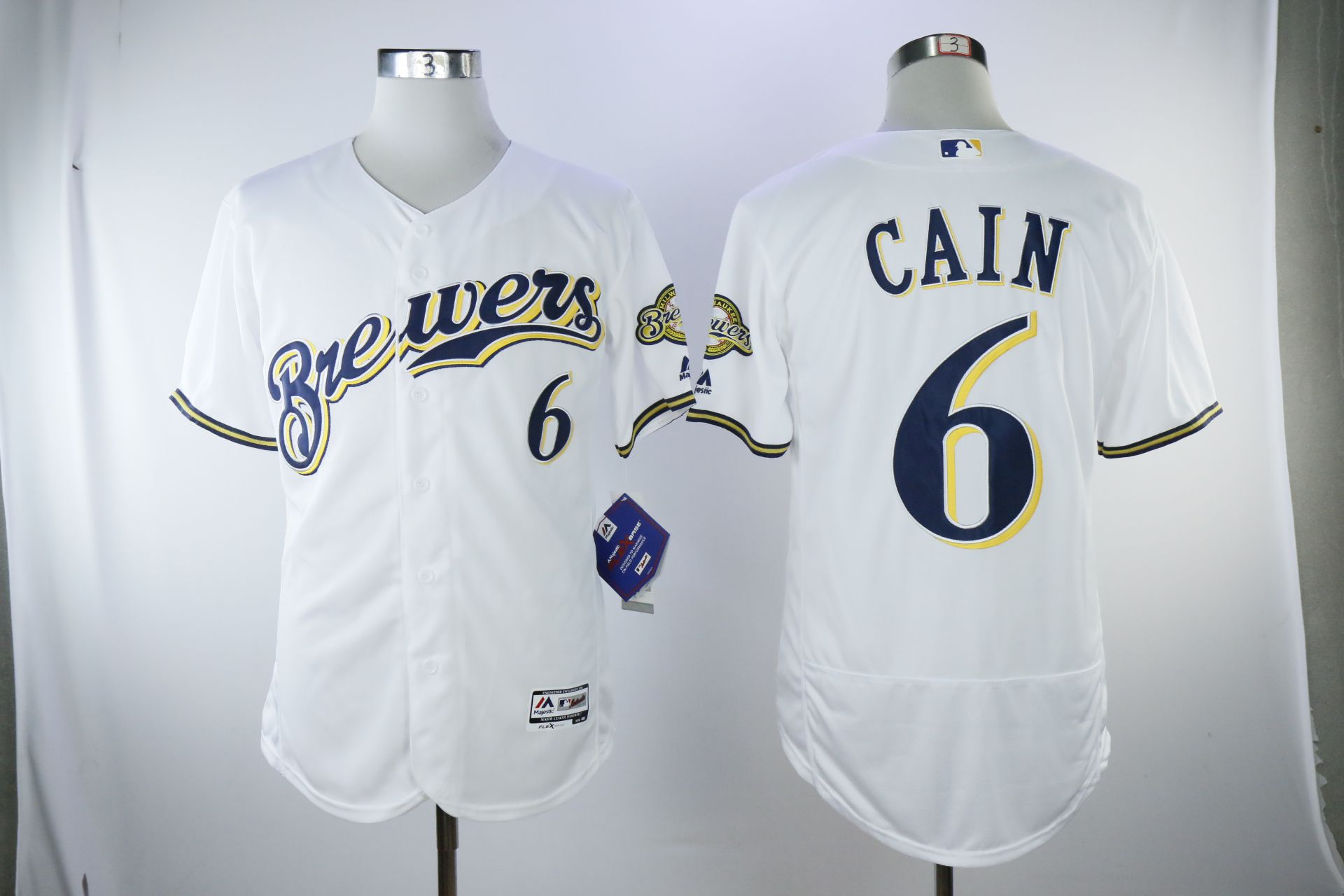 Men Milwaukee Brewers 6 Cain White Elite MLB Jerseys